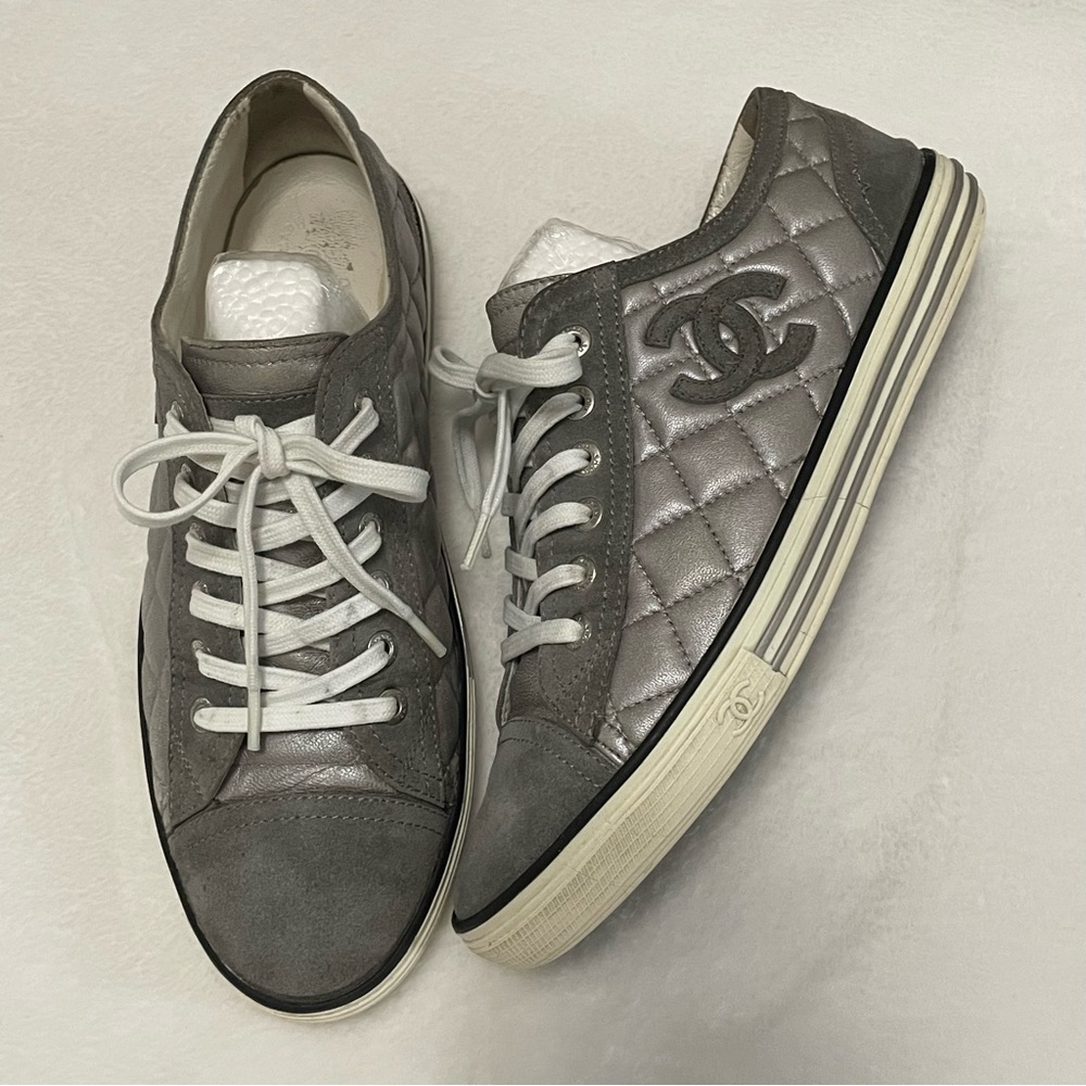 Chanel Quilted Logo Sneakers - Calfskin Suede Trainers Casual * need new soles
